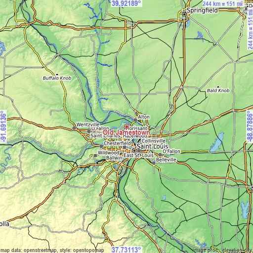 Topographic map of Old Jamestown