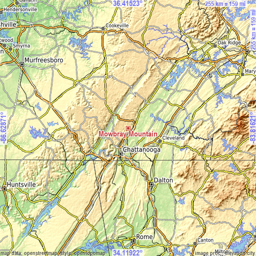 Topographic map of Mowbray Mountain