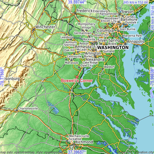 Topographic map of Boswell's Corner