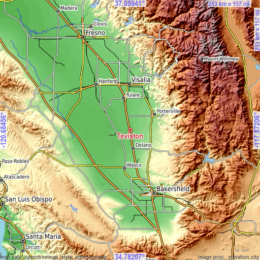 Topographic map of Teviston
