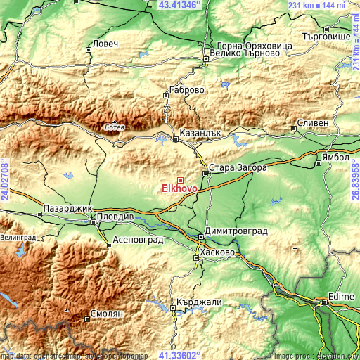 Topographic map of Elkhovo