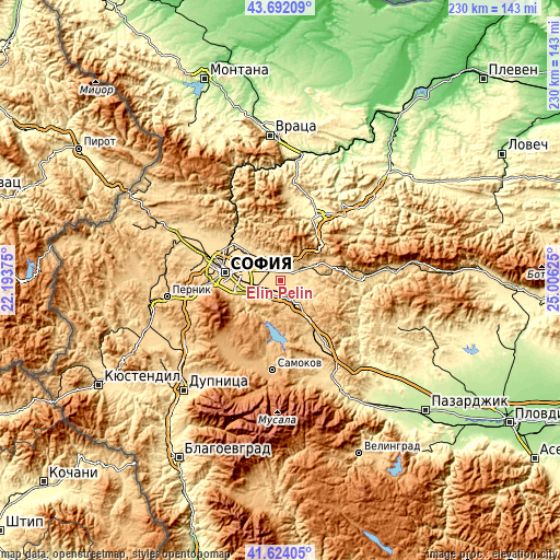 Topographic map of Elin Pelin