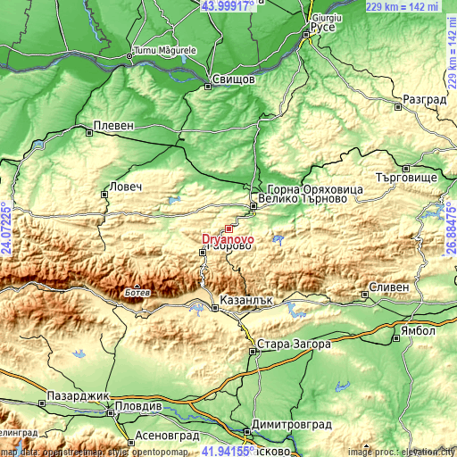 Topographic map of Dryanovo