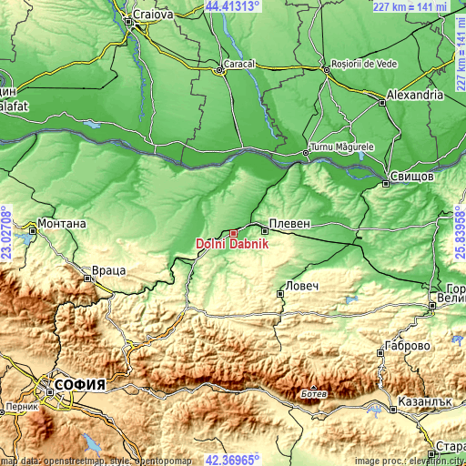 Topographic map of Dolni Dabnik