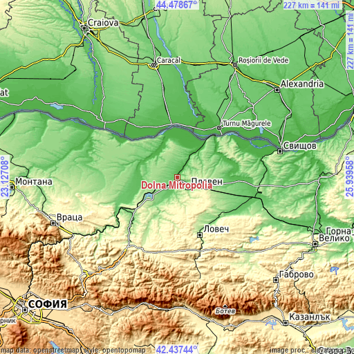 Topographic map of Dolna Mitropolia