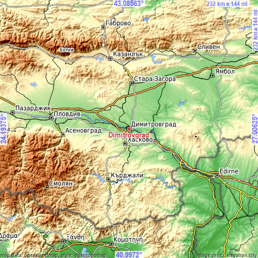 Topographic map of Dimitrovgrad
