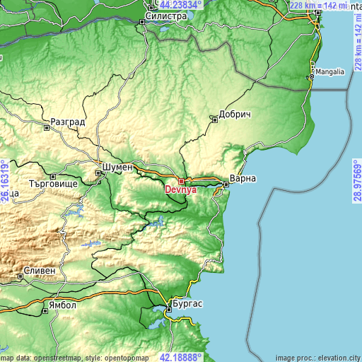Topographic map of Devnya