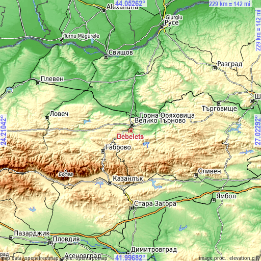 Topographic map of Debelets