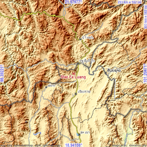 Topographic map of Mae Fa Luang