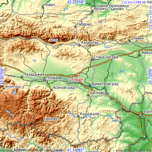 Topographic map of Chirpan
