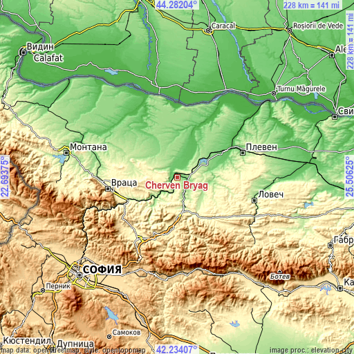 Topographic map of Cherven Bryag