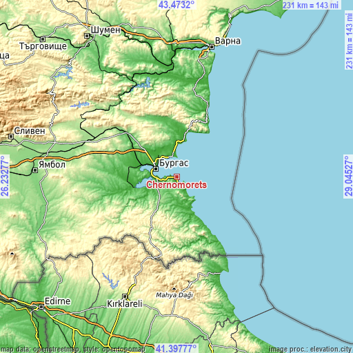 Topographic map of Chernomorets