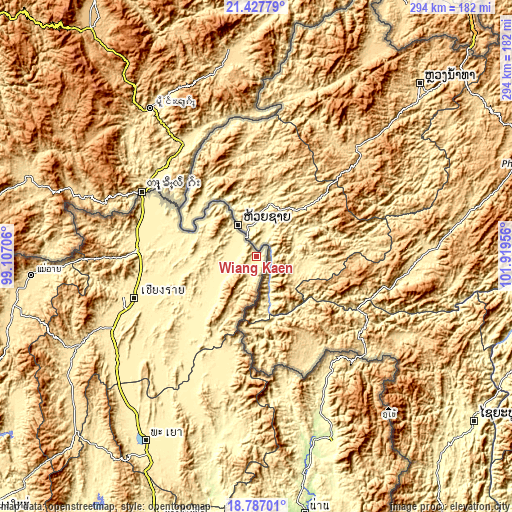 Topographic map of Wiang Kaen