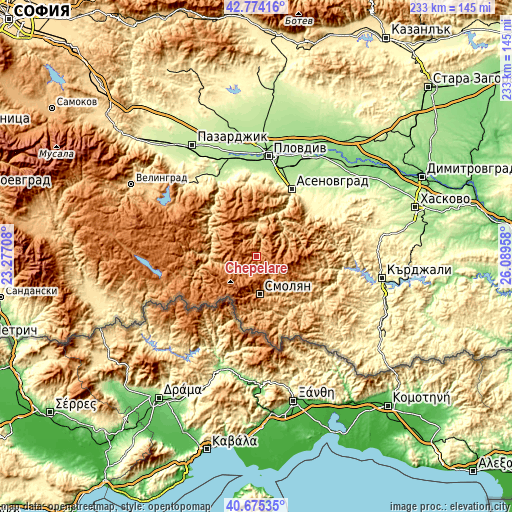 Topographic map of Chepelare
