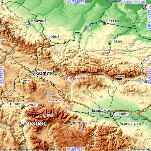 Topographic map of Chelopech