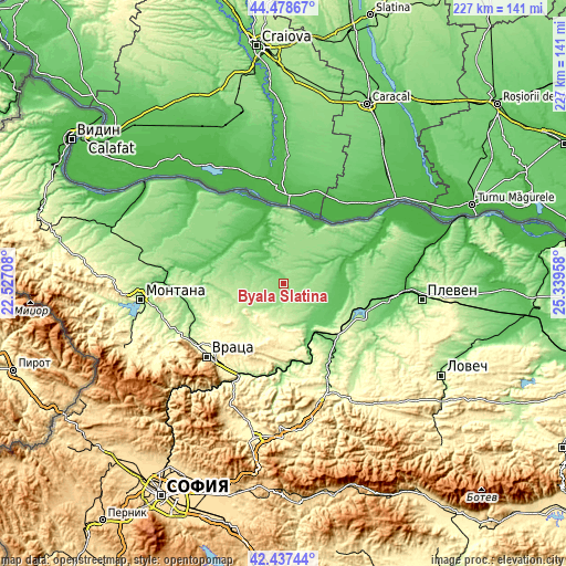 Topographic map of Byala Slatina