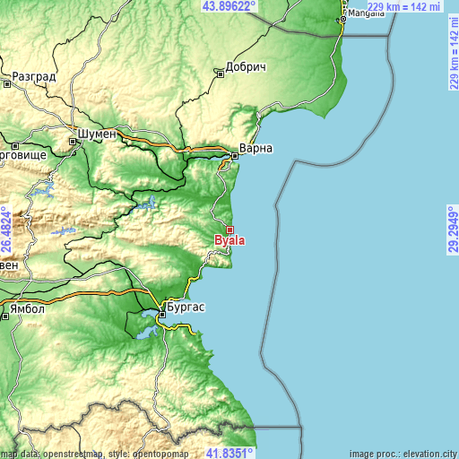Topographic map of Byala