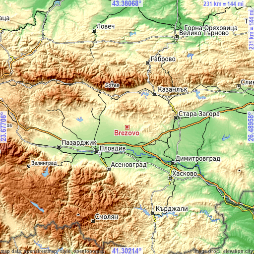 Topographic map of Brezovo