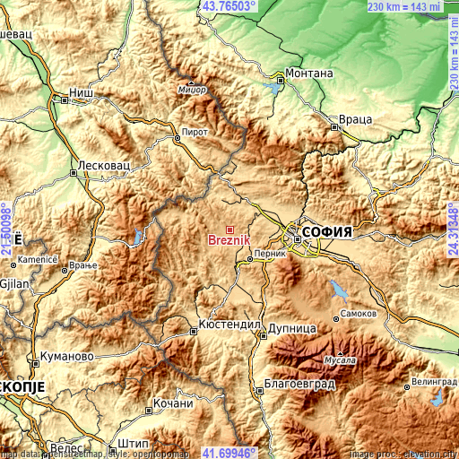 Topographic map of Breznik