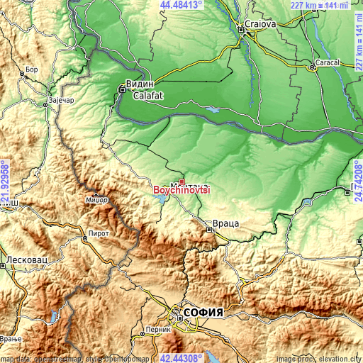 Topographic map of Boychinovtsi