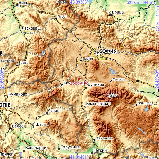 Topographic map of Bobov Dol