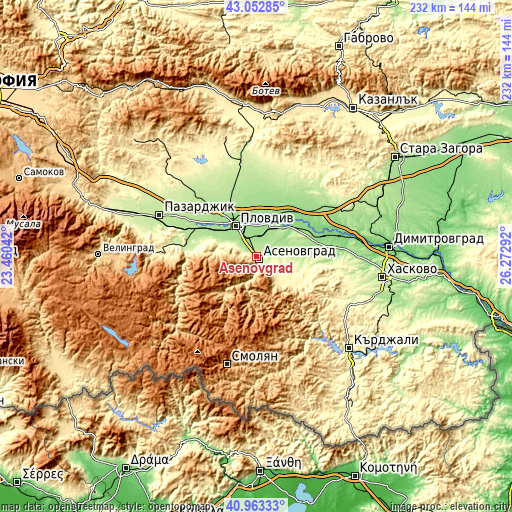 Topographic map of Asenovgrad