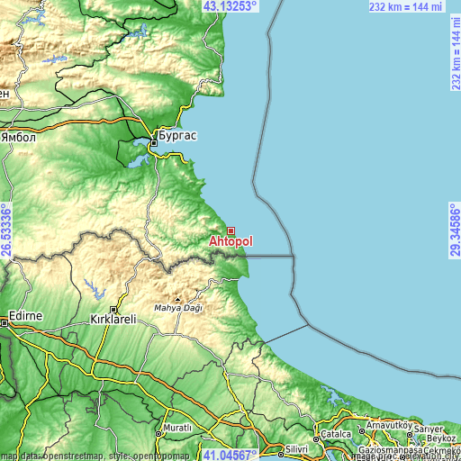 Topographic map of Ahtopol