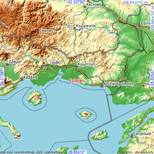 Topographic map of Xylaganí