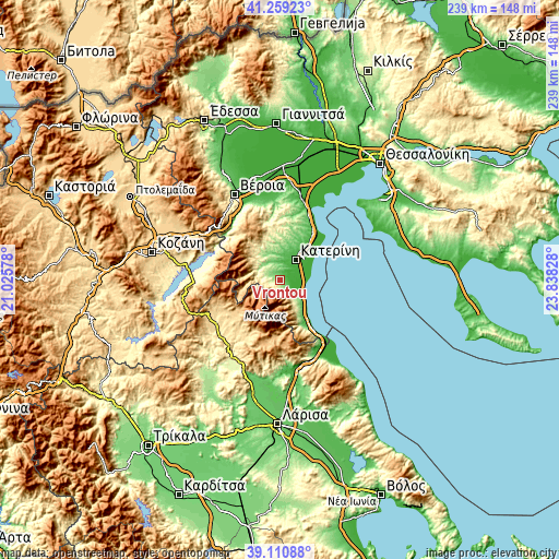 Topographic map of Vrontoú