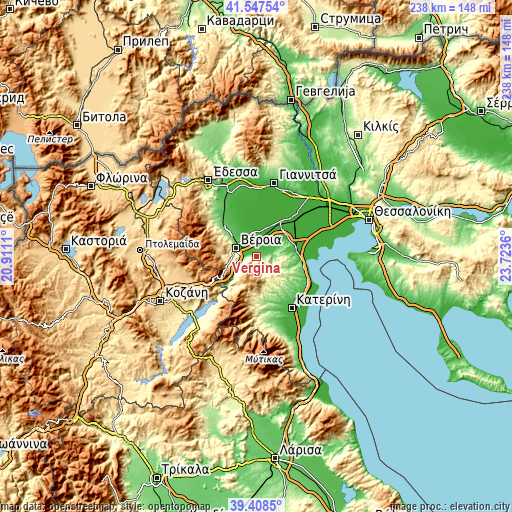 Topographic map of Vergína