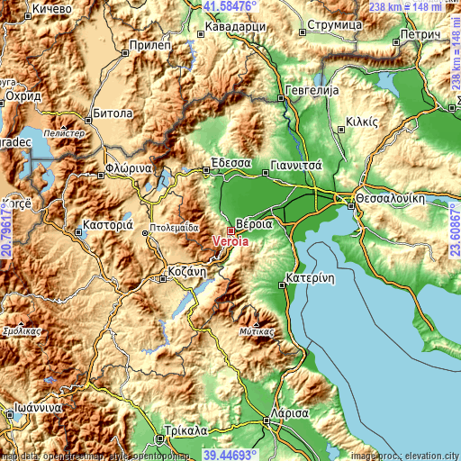 Topographic map of Véroia