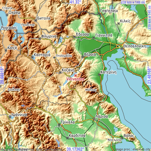 Topographic map of Velventós