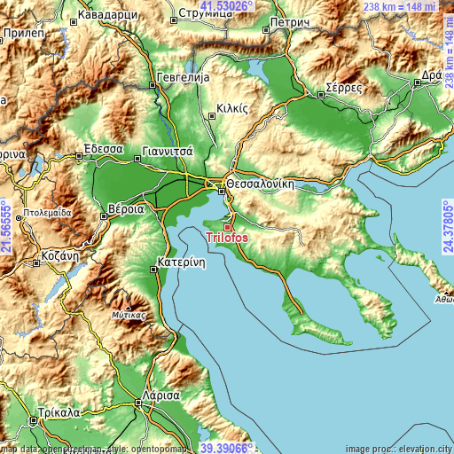 Topographic map of Trílofos