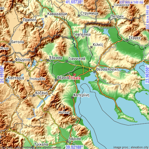 Topographic map of Tríkala