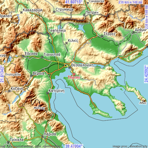 Topographic map of Thérmi