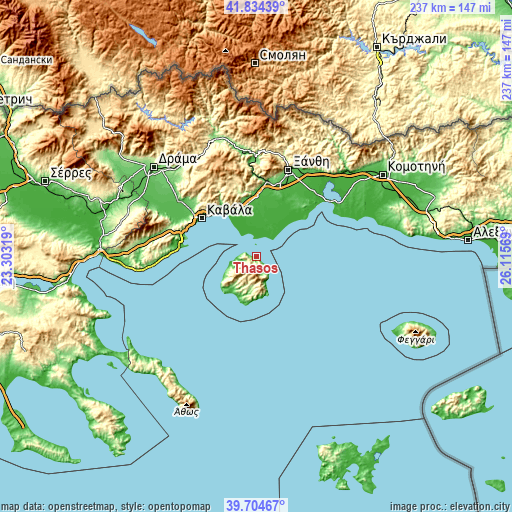 Topographic map of Thásos