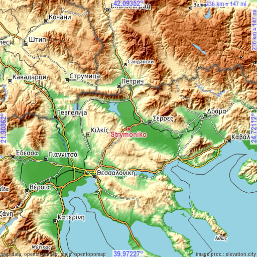 Topographic map of Strymonikó