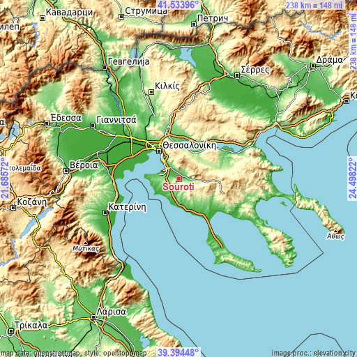 Topographic map of Sourotí