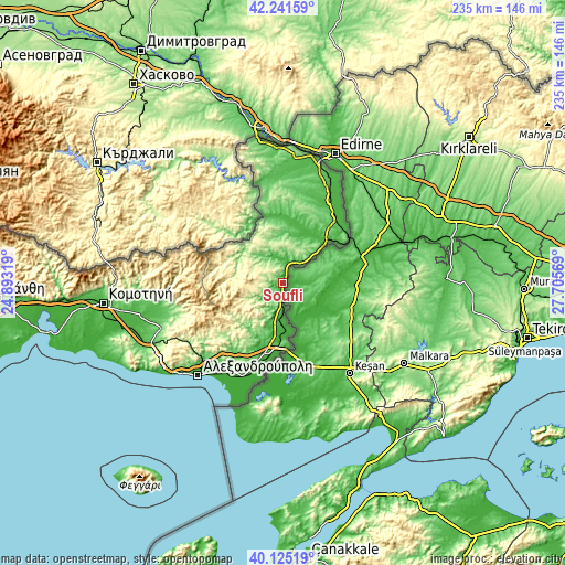 Topographic map of Souflí