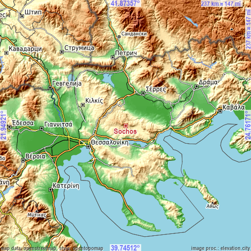 Topographic map of Sochós