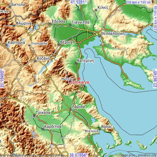 Topographic map of Leptokaryá