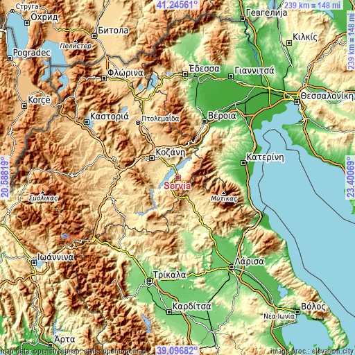 Topographic map of Sérvia