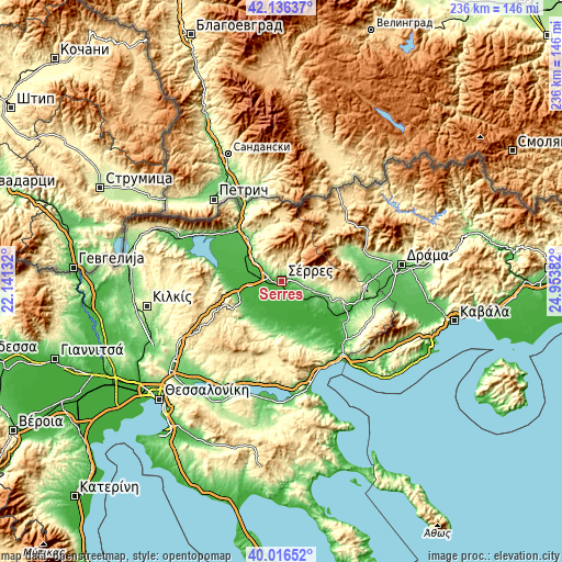 Topographic map of Sérres