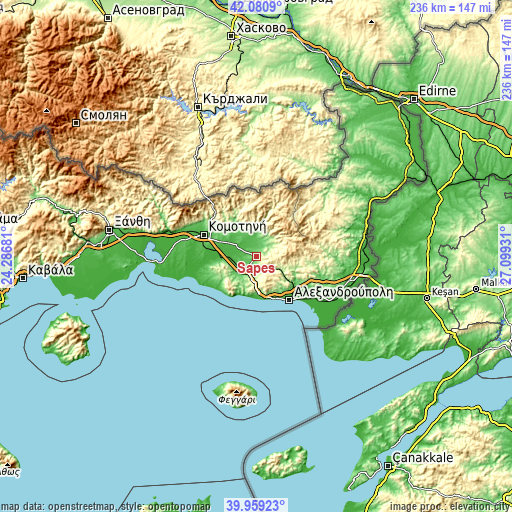 Topographic map of Sápes