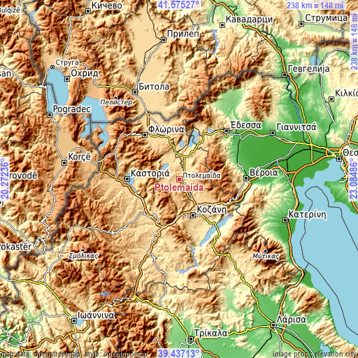 Topographic map of Ptolemaḯda