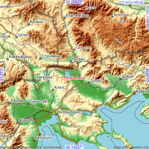 Topographic map of Pontisméno