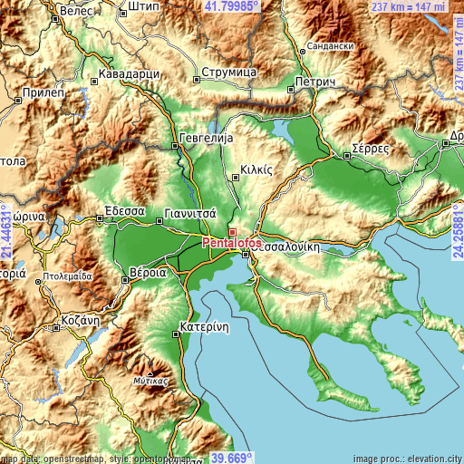 Topographic map of Pentálofos