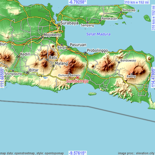 Topographic map of Sumberrejo