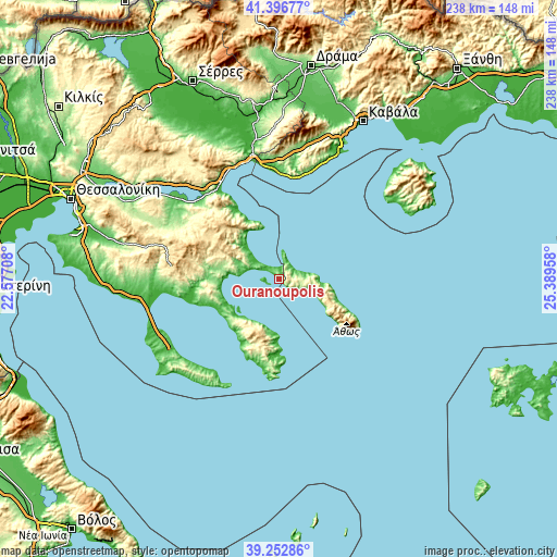 Topographic map of Ouranoupolis