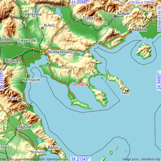 Topographic map of Ormýlia